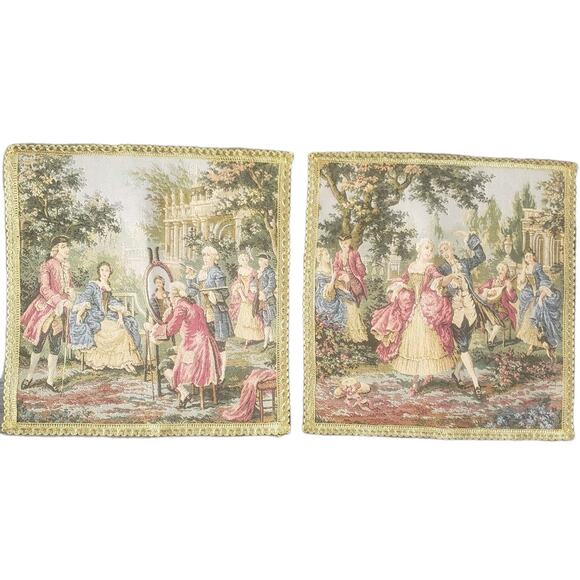 VTG Tapisseries Du Lion Napperon Francois Boucheron Society In The Park Scenes-2 - Picture 1 of 9